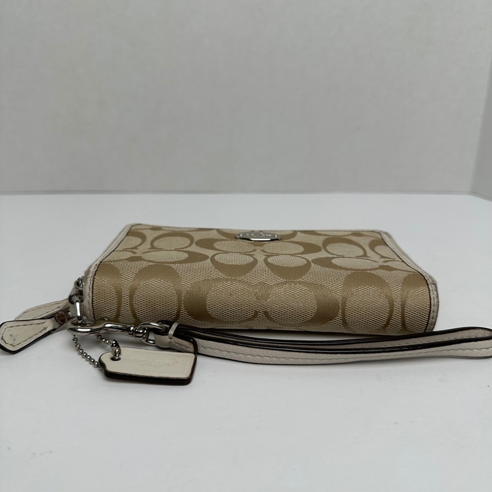 Coach Signature Canvas Double Zip Wristlet Khaki White 52853 - Picture 2 of 8
